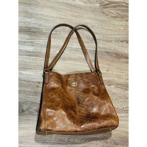 Tignanello brown embossed floral leather shoulder bag purse boho feminine